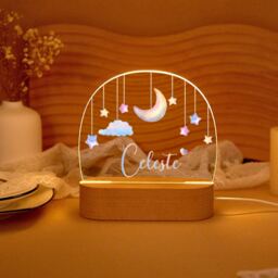 Custom Moon & Stars Night Light Personalized Baby Nursery Decor - thumbnail 1