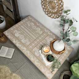 Neutral Boho Patterned Style Pine Coffee Table, With Drawer - thumbnail 4