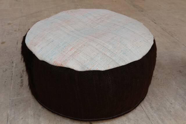 Handmade Kilim Rug Pouf, Wool Ottoman Footstool, Bohemian Decor - image 1