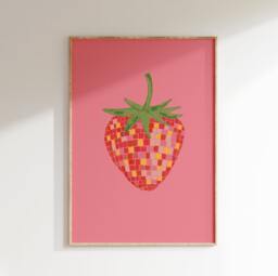 Disco Ball Strawberry Wall Art - Poster Trendy House Aesthetic Food Home Autumn Homeware - thumbnail 1