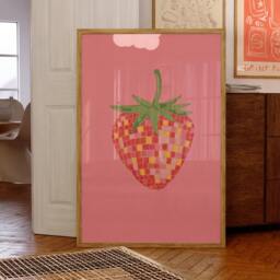 Disco Ball Strawberry Wall Art - Poster Trendy House Aesthetic Food Home Autumn Homeware - thumbnail 2