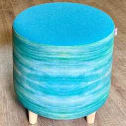 Emerald Sea Linen & Turquoise Harris Tweed Footstool With Tiny Wooden Legs - thumbnail 2