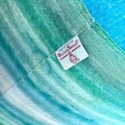 Emerald Sea Linen & Turquoise Harris Tweed Footstool With Tiny Wooden Legs - thumbnail 3