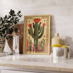 Vintage Mexican Cactus Art Print, Colourful Floral Poster - thumbnail 3