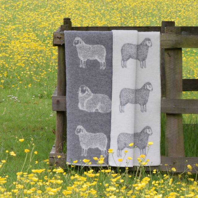 Grey Sheep Reversible Design Wool Blanket Throw - image 1
