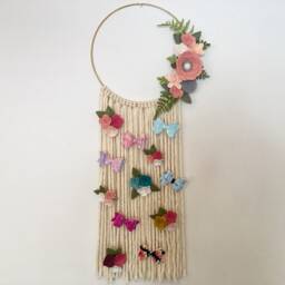 Nursery Decor, Bow Hanger, Organizer, Holder, Felt Flower Wall Hanging, Hair Clip Organizer - thumbnail 4