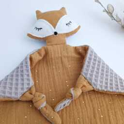 Fox Baby Comforter, Double Gauze Cotton & Waffle Lovey, Woodland Nursery, Security Blanket, Newborn Gift - thumbnail 3