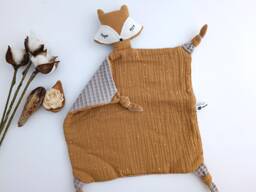 Fox Baby Comforter, Double Gauze Cotton & Waffle Lovey, Woodland Nursery, Security Blanket, Newborn Gift