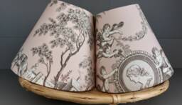 French Toile Countryside Cherubs Candle Clip Lampshade Dusty Pink - thumbnail 1