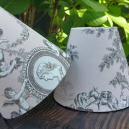 French Toile Countryside Cherubs Candle Clip Lampshade Dusty Pink - thumbnail 3