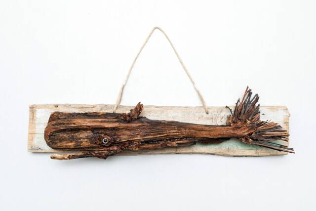 Reclaimed Wood Whale Wall Art - Hand Painted Sculpture, Nautical Decor - image 1