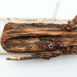 Reclaimed Wood Whale Wall Art - Hand Painted Sculpture, Nautical Decor - thumbnail 3