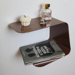 Brown Floating Bedside Table Wave, Modern Metal Wall Shelf For Bedroom, Horizontal Shelf, Wall Mounted Nightstand - thumbnail 1
