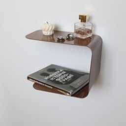 Brown Floating Bedside Table Wave, Modern Metal Wall Shelf For Bedroom, Horizontal Shelf, Wall Mounted Nightstand - thumbnail 2