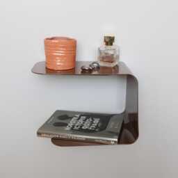 Brown Floating Bedside Table Wave, Modern Metal Wall Shelf For Bedroom, Horizontal Shelf, Wall Mounted Nightstand - thumbnail 3