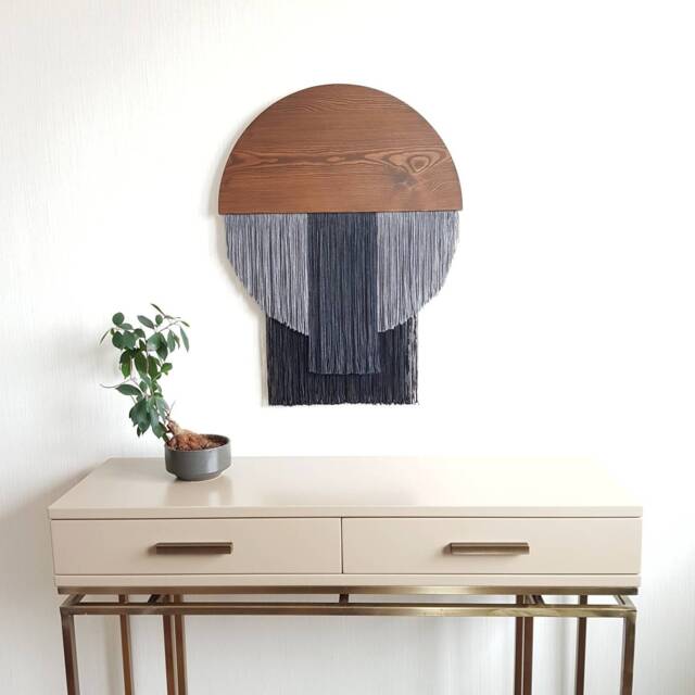 Large Round Fiber Art Wall Hanging Macrame Decor With Organic Cotton & Wood - image 1