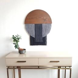 Large Round Fiber Art Wall Hanging Macrame Decor With Organic Cotton & Wood