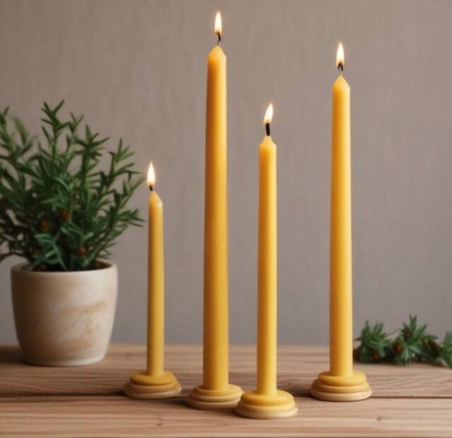 Set Of Three - x3 Cedarwood Beeswax Tapered Pillar Candles With Hemp Wick - image 1