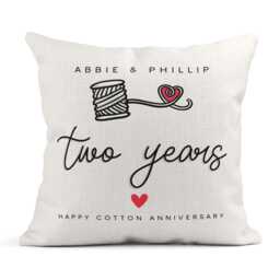Personalised 2nd Anniversary Cushion, Cotton Gift, Linen Gift For Husband, Wife, Couple - thumbnail 1
