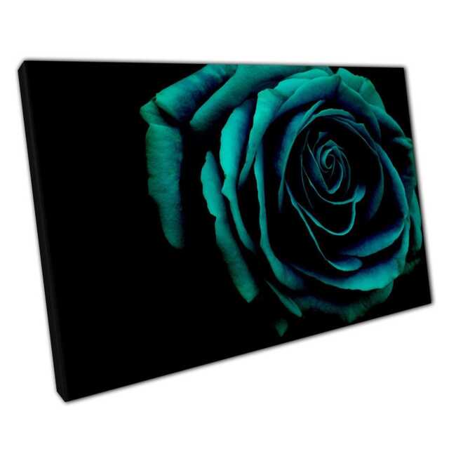 Elegant Dark Blue Teal Rose Floral Canvas Print - Photography Wall Art For Home Office Decor - image 1