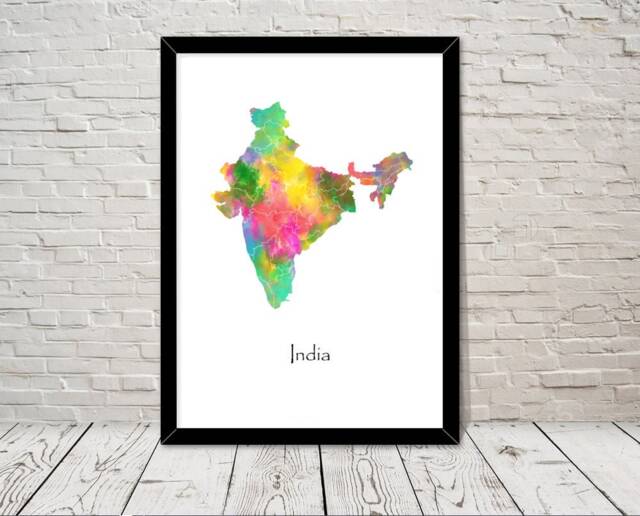 India Print Watercolour Illustration Map Art Abstract Home Decor Giclee Office Wall Room Art Print