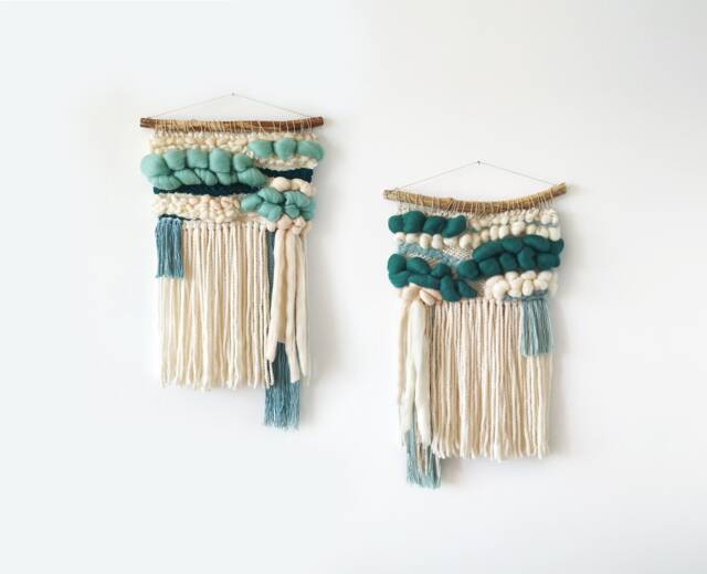 Handcrafted Woven Wall Hanging Set Coastal Farmhouse Textile Art - image 1