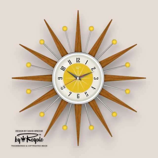 Teak Starburst Clock Mid Century Modern Wall Decor, 19 - image 1