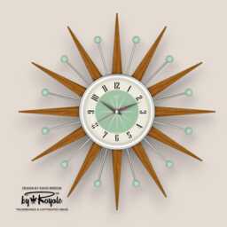 Teak Starburst Clock Mid Century Modern Wall Decor, 19 - thumbnail 4