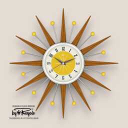Teak Starburst Clock Mid Century Modern Wall Decor, 19
