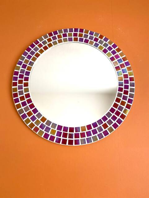 Crimson Flame Red Mosaic Round Mirror - image 1