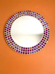 Crimson Flame Red Mosaic Round Mirror - thumbnail 1