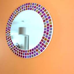 Crimson Flame Red Mosaic Round Mirror - thumbnail 3