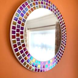 Crimson Flame Red Mosaic Round Mirror - thumbnail 2