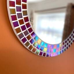 Crimson Flame Red Mosaic Round Mirror - thumbnail 4
