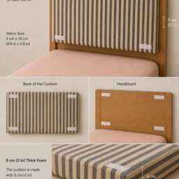 Custom Striped Washed Linen Headboard Cushion With Foam Insertrustic Bedroom Decor, Removable Cover - thumbnail 3