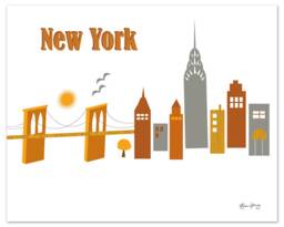 New York City Skyline Print, Nyc Wall Art Map, Brooklyn Bridge Poster, Loose Petals Style E8-O-Ny5 - thumbnail 1