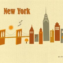 New York City Skyline Print, Nyc Wall Art Map, Brooklyn Bridge Poster, Loose Petals Style E8-O-Ny5 - thumbnail 2