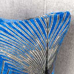 Art Deco Retro Fan Cushion in Electric Blue & Metallic Silver. Vintage Design. Luxury Velvet Chenille. 17x17 - thumbnail 2