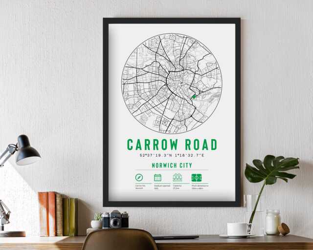 Norwich City Carrow Road Map - Prints & Frames Available Canaries Fc Gift Decor Dad Granddad Uncle Brother Son Football Him - image 1