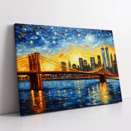 Brooklyn Bridge New York City Starry Night Painting Van Gogh Wall Art, Framed Canvas Poster Print, Home Kitchen Office Room Decor, Gifts - thumbnail 2