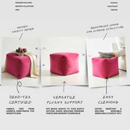 Hot Pink Plush Velvet Ottoman Beanbag Pouf, Bean Bag Footstool, 5 Sizes - thumbnail 3