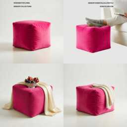 Hot Pink Plush Velvet Ottoman Beanbag Pouf, Bean Bag Footstool, 5 Sizes - thumbnail 2