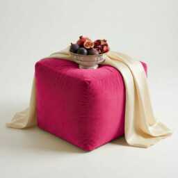 Hot Pink Plush Velvet Ottoman Beanbag Pouf, Bean Bag Footstool, 5 Sizes - thumbnail 1