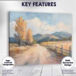 Sunlit Country Road Autumn Fields Impressionist Landscape Canvas Wall Art Print Decor Picture Ready To Hang - thumbnail 1
