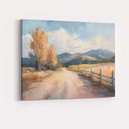 Sunlit Country Road Autumn Fields Impressionist Landscape Canvas Wall Art Print Decor Picture Ready To Hang - thumbnail 4