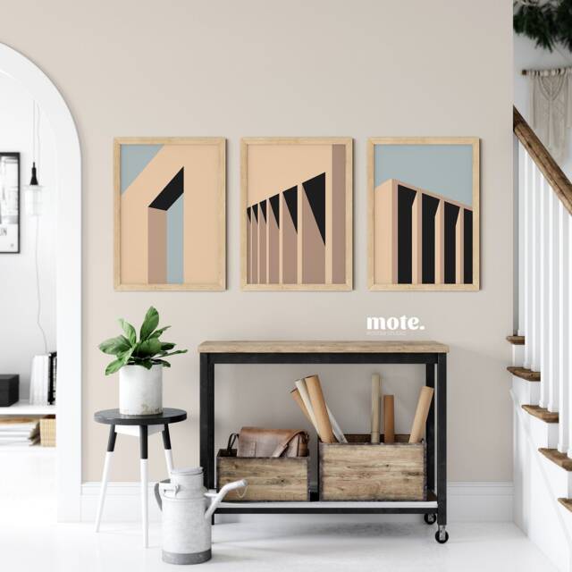 Set Of 3 Bauhaus Architecture Art Print - Minimalist Building Wall Abstract Geometric Poster Collection - image 1