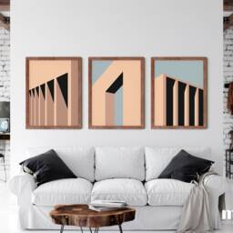 Set Of 3 Bauhaus Architecture Art Print - Minimalist Building Wall Abstract Geometric Poster Collection - thumbnail 2