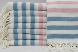 "Teal & Pink Striped Towel, Turkish Towel, Handmade Towels, Beach Towel, 36""x70"