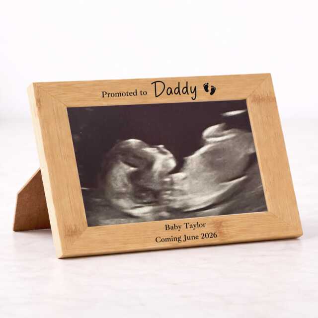 Bamboo Promoted To Daddy Photo Frame - Engraved Keepsake Gift Father's Day From Bump - image 1