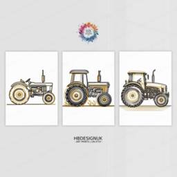Tractor Evolution Prints - Set Of 3 Posters - Boys Bedroom Artwork Farm Wall Art Tractors Poster Farmyard Nursery Decor Gift Farmer - thumbnail 1